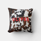 Coussin Nom Patchwork Cowhide Imprimer Western Rustic Red (Recto)