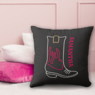 Coussin Nom personnalisable de démarrage Neon Cowboy
