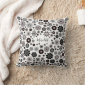 Coussin Nom personnalisable Modèle floral noir et blanc (Couverture)