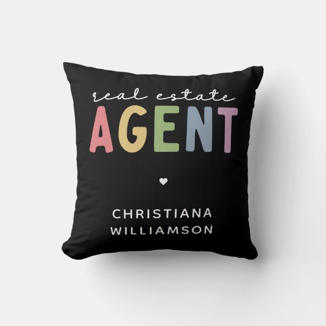 Coussin Nom personnalisé Agent immobilier | Cadeaux immobi (Recto)