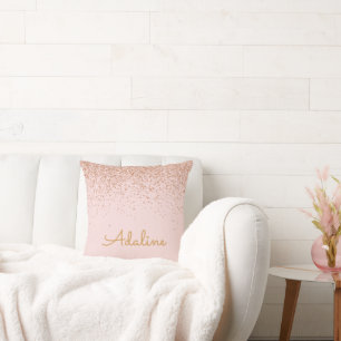 Coussin Nom personnalisé avec monogramme et paillettes dor