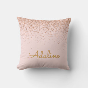 Coussin Nom personnalisé avec monogramme et paillettes dor
