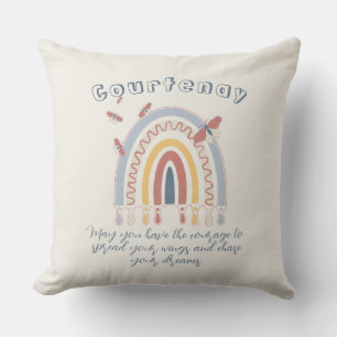 Coussin Nom personnalisé Boho Rainbow Butterfly