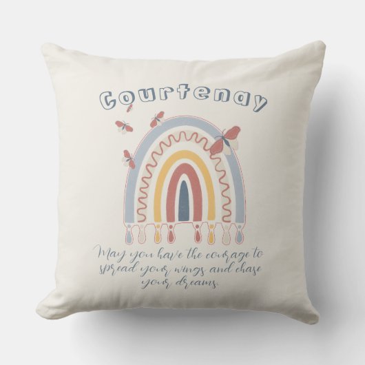 Coussin Nom personnalisé Boho Rainbow Butterfly (Recto)
