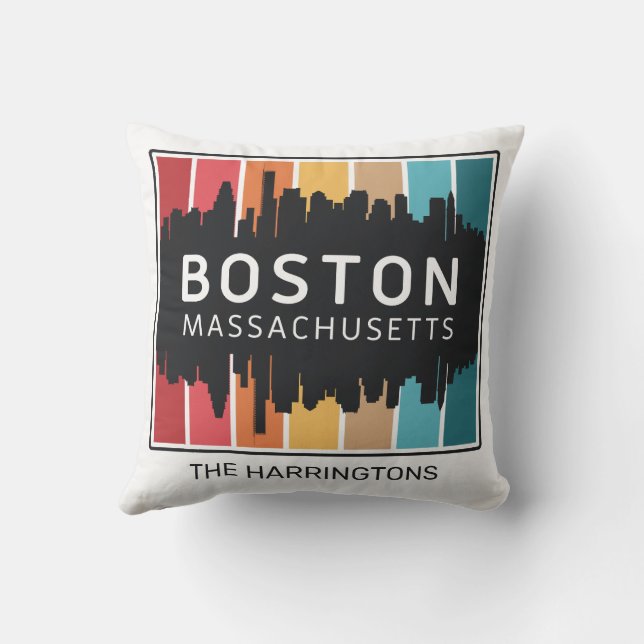 Coussin Nom personnalisé Boston Massachusetts (Verso)