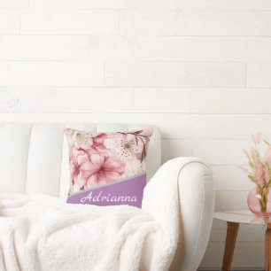 Coussin Nom personnalisé Chic Cherry Blossom rose