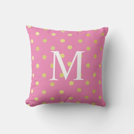 Coussin Nom Personnalisé Chic Faux Foil Leaf Gold Dots Ros (Recto)