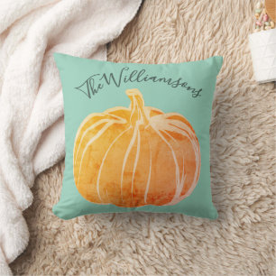 Coussin Nom personnalisé Citrouille d'automne Verte Orange