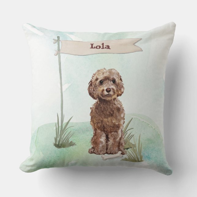 Coussin Nom personnalisé Cockapoo marron Chien de compagni (Recto)