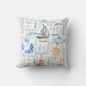 Coussin Nom personnalisé collage nautique cadeaux de garço (Recto)