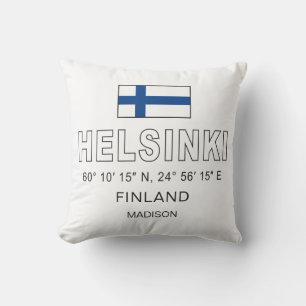 Coussin Nom personnalisé Coordonnées d'Helsinki