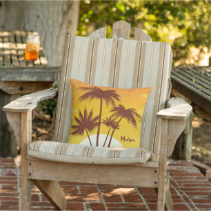 Coussin Nom personnalisé Coucher de soleil sur l'île tropi