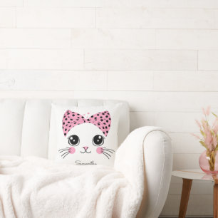 Coussin Nom personnalisé Cute face de chat