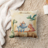 Coussin Nom personnalisé Cute Watercolor Dinosaur (Couverture)