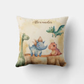 Coussin Nom personnalisé Cute Watercolor Dinosaur (Verso)