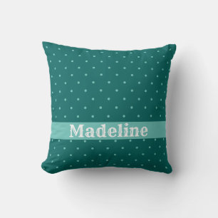 Coussin Nom personnalisé des Pois turquoise et Turquoise