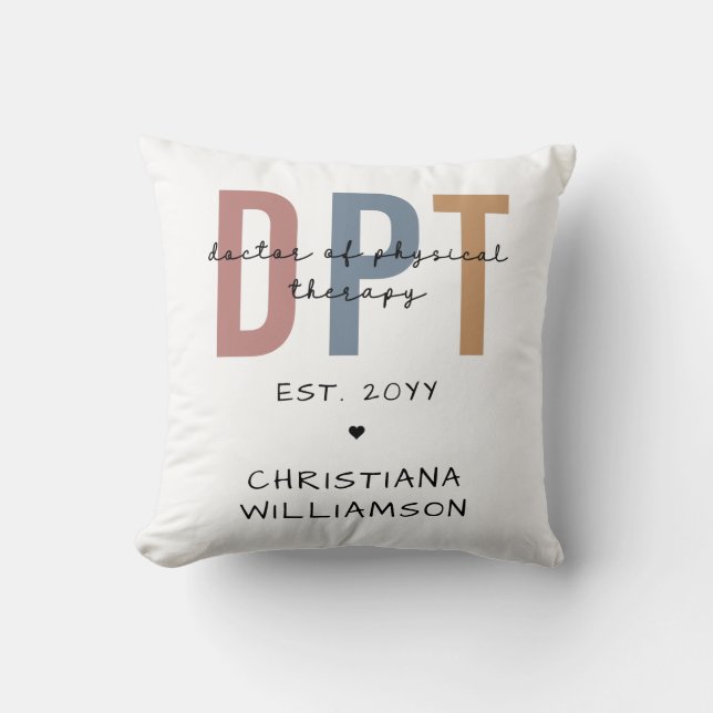 Coussin Nom personnalisé DPT Doctor of Physical Therapy (Recto)