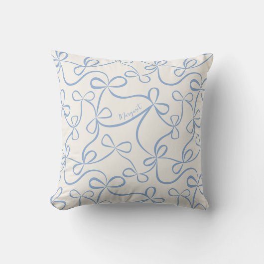 Coussin Nom personnalisé du Motif Bow bleu clair (Recto)