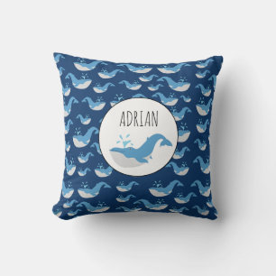 Coussin Nom personnalisé du Motif de baleines de l'océan b