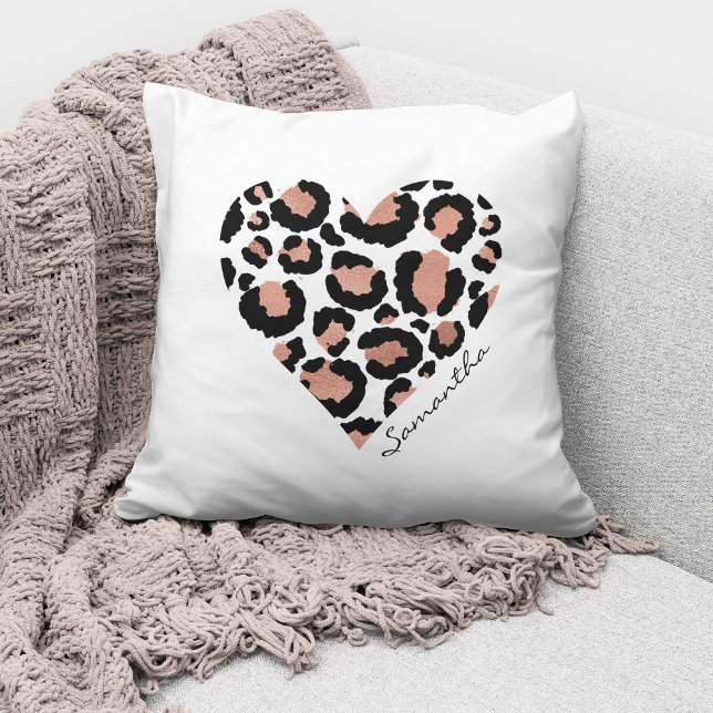Coussin Nom personnalisé Élégant Léopard Cœur (Créateur téléchargé)