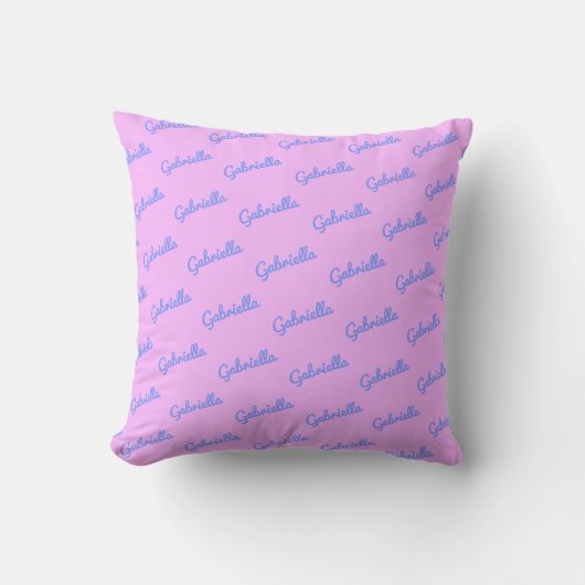 Coussin Nom personnalisé en écriture cursive rose et viole (Recto)