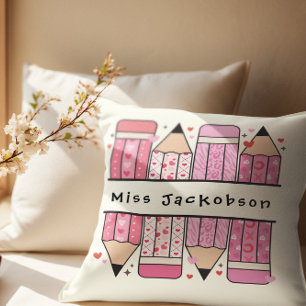 Coussin Nom personnalisé Enseignant au crayon