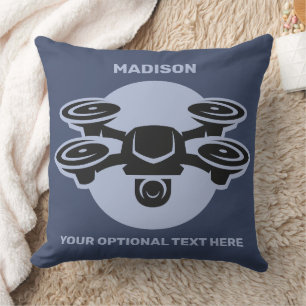 Coussin Nom personnalisé et drone de texte