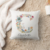 Coussin Nom personnalisé et monogramme floral 'C' (Couverture)