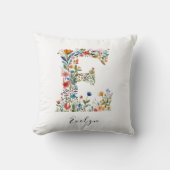 Coussin Nom personnalisé et monogramme floral 'E' (Recto)