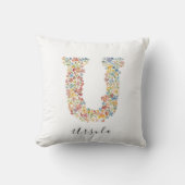 Coussin Nom personnalisé et monogramme floral 'U' (Recto)