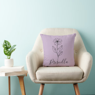 Coussin Nom personnalisé Février violet Fleur de naissance