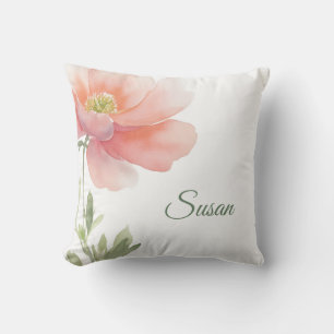 Coussin Nom personnalisé Fleur aquarelle élégante
