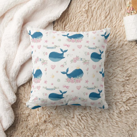 Coussin Nom personnalisé Floral Nautical Whale (Couverture)