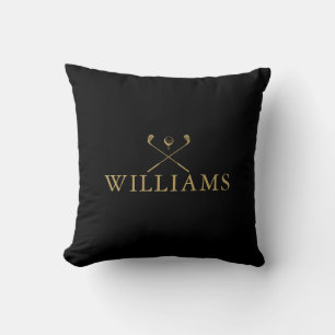 Coussin Nom Personnalisé Golf Clubs Noir Et Or