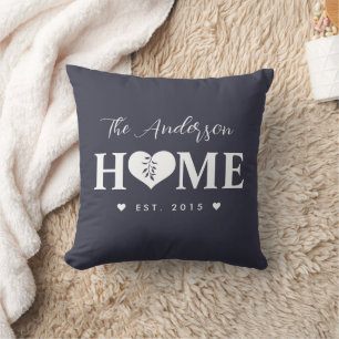 Coussin Nom personnalisé Gris Bleu foncé ACCUEIL