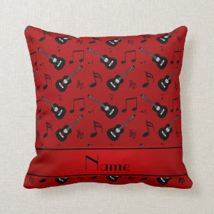 Coussin Nom personnalisé guitare rouge noir notes musical