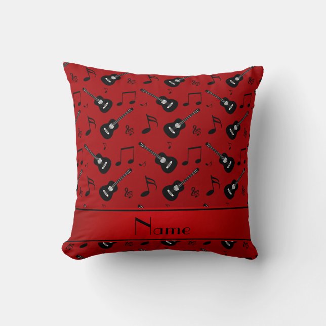 Coussin Nom personnalisé guitare rouge noir notes musicale (Recto)