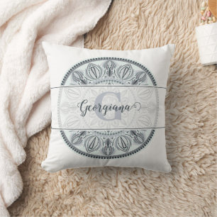 Coussin Nom personnalisé Harmonie Florale Gris Monotone Ma
