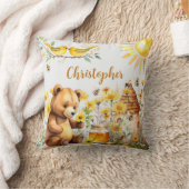 Coussin Nom personnalisé Honey Bees Teddy Bear (Couverture)