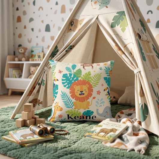 Coussin Nom personnalisé Jungle Fun