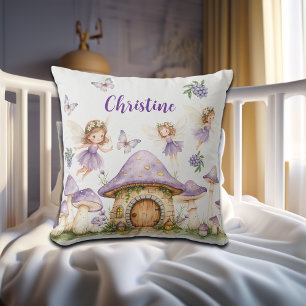 Coussin Nom personnalisé Magie Fées Purple Garden