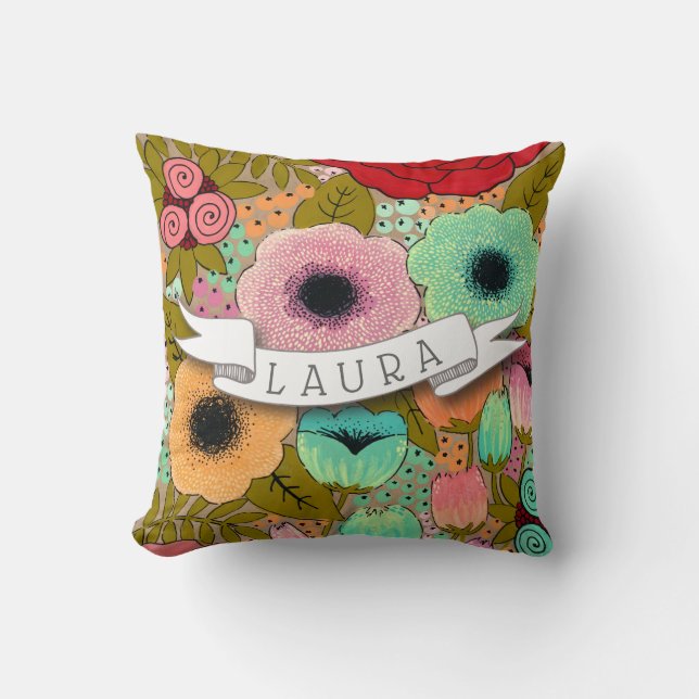 Coussin Nom personnalisé Make Up Designer peint Floral (Recto)