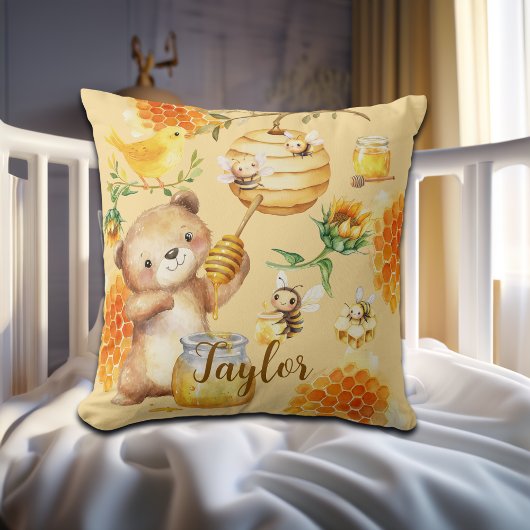 Coussin Nom personnalisé Miel Ours Abeilles