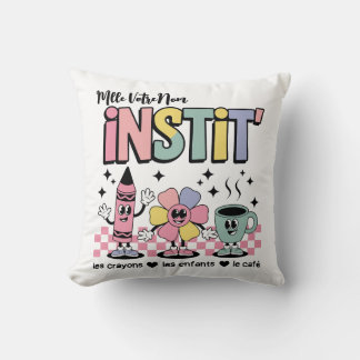 Coussin Nom Personnalisé Mignon Retro Pour Instit'