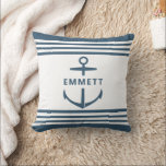 Coussin Nom personnalisé moderne Ancre bleue Nautique Naut<br><div class="desc">Naviguez dans la douceur ! Faites-vous plaisir avec notre coussin d'ancre bleu moderne,  personnalisé avec un nom personnalisé. Parfait pour la vibe nautique en pépinière ! ⚓ 💙 #DécorNautique #OreillerPersonnalisé</div>