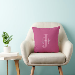 Coussin Nom personnalisé moderne Premier Monogramme Girly