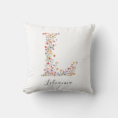 Coussin Nom personnalisé & Monogramme floral 'L' (Recto)