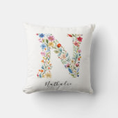 Coussin Nom personnalisé & Monogramme floral 'N' (Recto)