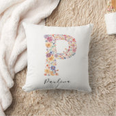 Coussin Nom personnalisé &Monogramme floral 'P' (Couverture)