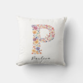 Coussin Nom personnalisé &Monogramme floral 'P' (Recto)